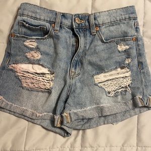 light wash mom shorts.